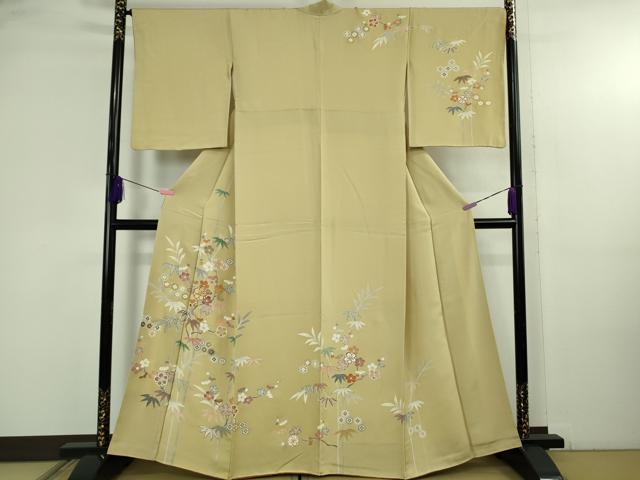 長閑やかさ屋中央局●御前上等 打ち立てる460年・千總 短い訪問着 駒刺しゅう 笹花文 蒸栗色地 金彩 珠玉 DZAB4644kh6