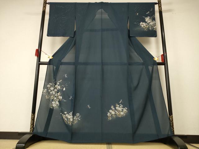 長閑やかさ屋御召しもの＊夏物 短い訪問着 絽 墨付き 被子植物文 金彩 正絹 珠玉 AABE7460jd