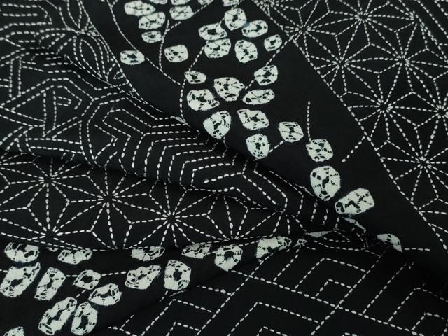 平和屋本店■極上　訪問着　紬地　刺し子　刺繍　絞り　名物裂　黒地　逸品　未使用　DZAA3361kh5｜平和屋