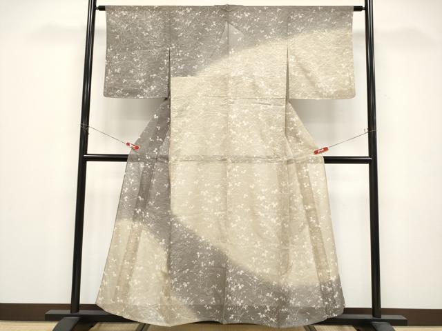 長閑やかさ屋御召しもの＊夏物 短い訪問着 芝生紋紗 暈し染め 蔦の葉花文 正絹 珠玉 CABG3318tx
