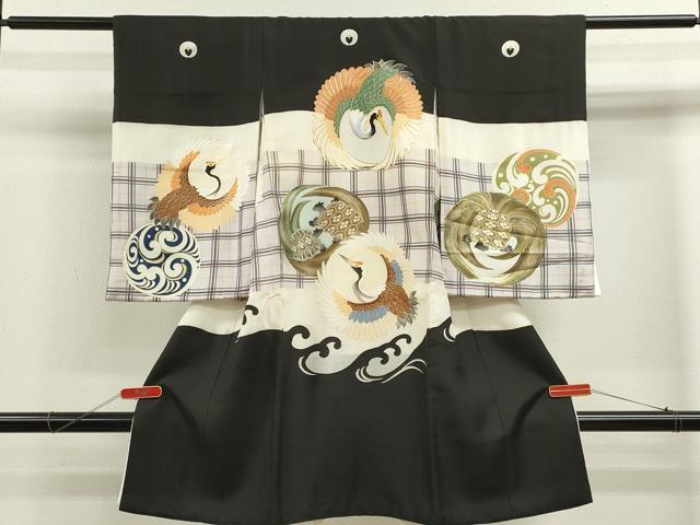 平和屋着物[]お宮参り　男の子　祝着　産着　初着　のしめ　駒刺繍　飛鶴　蓑亀吉祥丸文　金彩　逸品　CAAZ7146ze｜平和屋