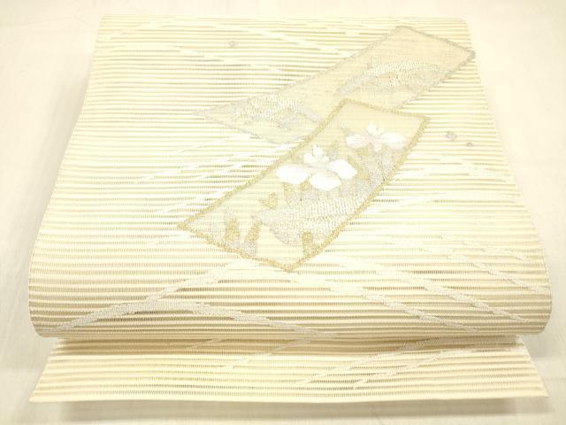 長閑やかさ屋御召しもの＊夏物 絽綴れ 八寸名古屋帯 短冊花ショウブ 露草文 現ナマ糸 正絹 珠玉 DABB3807糎