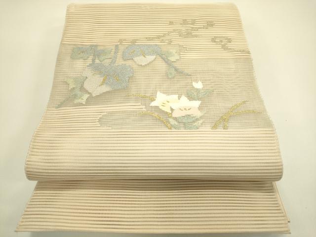 長閑やかさ屋御召しもの＊夏物 八寸名古屋帯 絽綴れ エ霞顕花植物文 金糸 正絹 珠玉 CABH5712rv