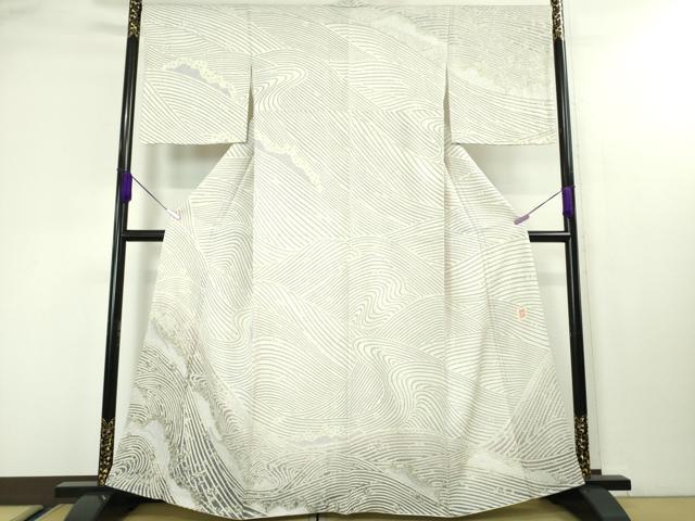 平和屋本店■極上　十日町　名門　滝泰謹製　訪問着　おぼろ染め　襲絞り　立波文　金糸　銀通し地　逸品　DZAA4094kh5 平和屋本店□極上 十日町 名門 滝泰謹製 訪問着 おぼろ染め 襲絞り