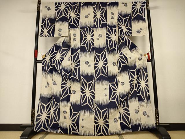 長閑やかさ屋お召しもの＊夏物 小紋 浴衣兼用 麻の葉文様 AABJ6390jd