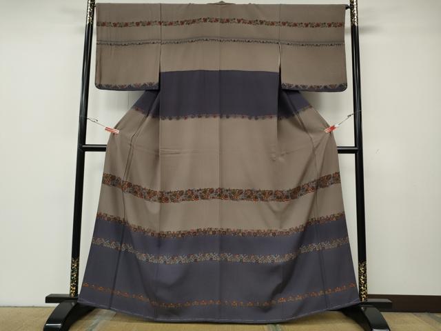 長閑やかさ屋御召しもの●短い訪問着 横段更紗花文 正絹 珠玉 CABG5540ut