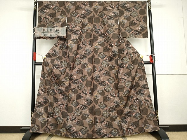 平和屋着物●上質な紬 古渡華更紗 反端付き 正絹 逸品 未使用 AABG7946cs|平和屋