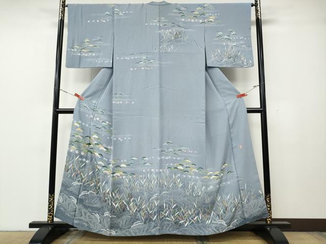 長閑やかさ屋御召しもの●短い訪問着 絵書き物 立波顕花植物文 暈し染め 金彩 まるやま取りまわし 正絹 珠玉 CABG5542ut