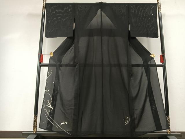 長閑やかさ屋お召しもの＊夏物 短い訪問着 絽 刺しゅう 兎 黒地 正絹 珠玉 AABF5887fy レディースファッション-着物-和服