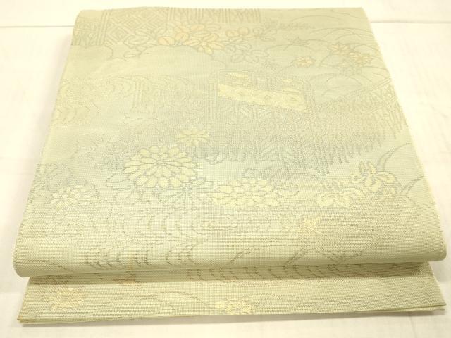 長閑やかさ屋御召しもの＊夏物 六通柄袋帯 水流籬顕花植物文 金糸 正絹 珠玉 DAAW1937糎