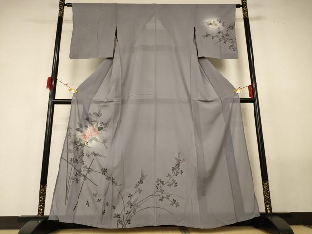 長閑やかさ屋御召しもの＊夏物 短い訪問着 絽 アジサイ 暈し染め 金彩 正絹 珠玉 AABF9436jd