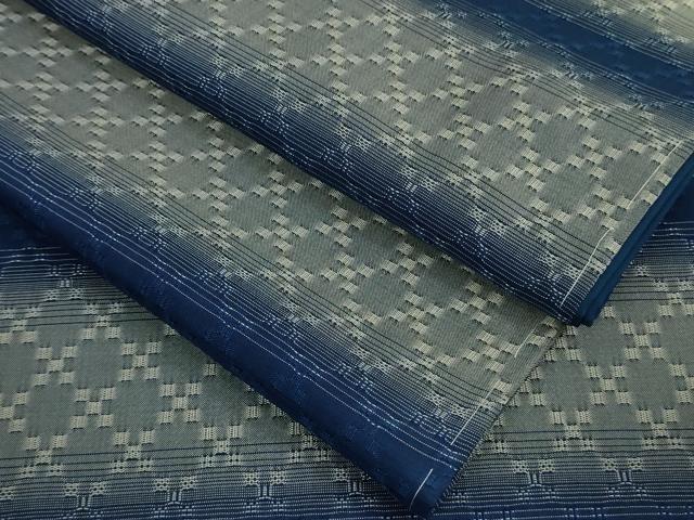 平和屋本店■超希少　日本工芸会正会員　秋山眞和　綾の手紬　手織　本藍染　花織　逸品　未使用　DZAA9433kh5｜平和屋