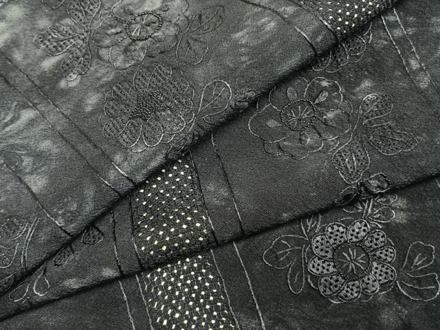 平和屋着物●上質な小紋　中国三大刺繍　スワトウ刺繍　汕頭刺繍　草花文　正絹　逸品　AABI1334fy｜平和屋