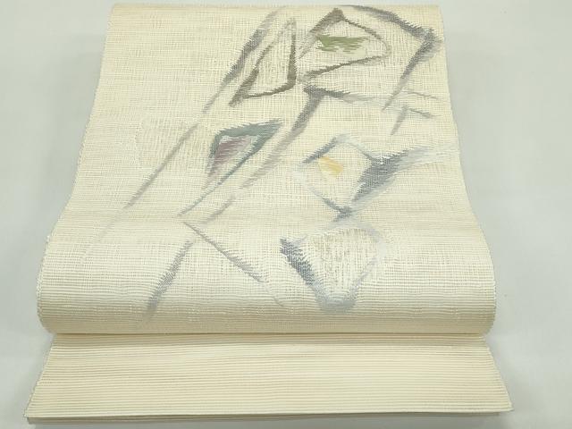 長閑やかさ屋お召しもの＊夏物 絽綴れ 幾何学学文様 銀糸 名古屋帯 正絹 珠玉 CABG7339rv