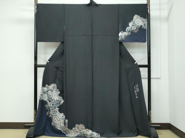 長閑やかさ屋中央局●御前上等 金彩友禅 御前上等手なみ者・細工人・和田光正 短い訪問着 道長顕花植物文 黒地 現ナマ彩 珠玉 未当て嵌める CZAA4871s6
