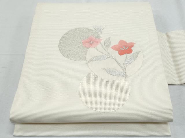 長閑やかさ屋お召しもの＊夏物 九寸名古屋帯 桔梗 現ナマ糸 正絹 珠玉 CABH8238fb