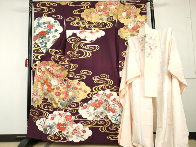 平和屋着物●豪華振袖・長襦袢(袷・半衿刺繍)セット　駒刺繍　雲取り流水枝花文　金彩　松坂屋扱い　正絹　逸品　AABG9973cs｜平和屋