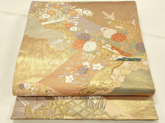 長閑やかさ屋お召しもの◎六通柄袋帯 霞文 秋草文 金糸 正絹 珠玉 DABE3912qp