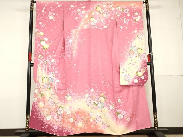 平和屋着物●豪華振袖 刺繍 雪輪舞花文 暈し染め 金糸 金彩 銀通し地 正絹 逸品 AABG7884cs|平和屋