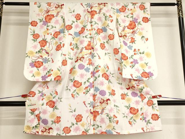 平和屋着物[]七五三　女の子　３歳　祝着　三つ身　鈴　桜　未使用　AABI2742ja｜平和屋