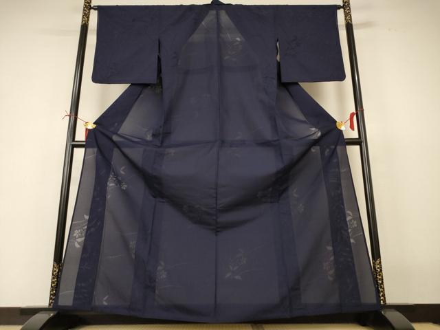 長閑やかさ屋御召しもの＊夏物 色無地 縦絽 紫黒いこと 正絹 珠玉 AABI6704jd