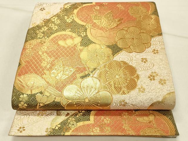 長閑やかさ屋お召しもの◎本綾佐賀錦 言い慣わし芸術品工業業績者 岡野武一郎 六通柄袋帯 花蝶文 金糸 正絹 珠玉 DABE3914qp