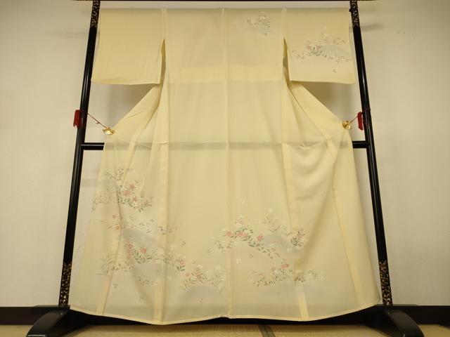 長閑やかさ屋御召しもの＊夏物 短い訪問着 絽 駒刺しゅう 顕花植物文 正絹 珠玉 AABH9367jd