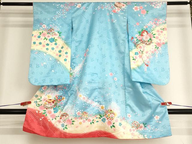 長閑やかさ屋御召しもの[]七五三 御嬢さん ３歳 祝着 参身 花手毬文 暈し染め 金彩 AABI2743ja