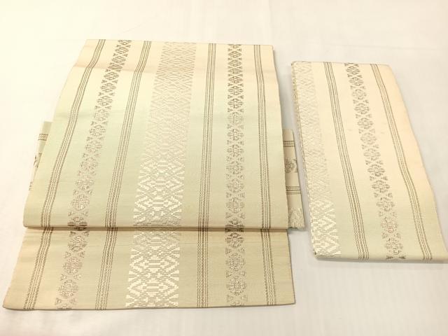 平和屋着物●本場筑前博多織 つけ帯 献上 銀糸 正絹 逸品 CABI4199vp|平和屋