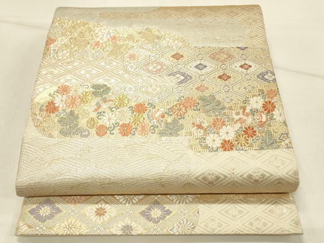 長閑やかさ屋お召しもの◎六通柄袋帯 唐織 吉祥花文 金糸 正絹 珠玉 DABE3920qp