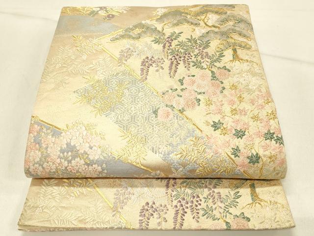 長閑やかさ屋お召しもの◎六通柄袋帯 唐織 吉祥花文 金糸 ますいわ屋取りまわし 正絹 珠玉 DABE3922qp