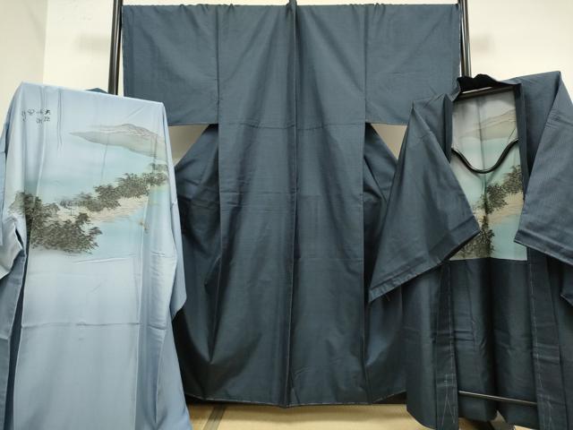長閑やかさ屋御召しもの■御前上等 成人男性 発祥地大島紬 合奏団 キングサイズ 長羽織・長襦袢(袷)書き割り 100亀甲 総端っこ 珠玉 未当て嵌める DZAB2710kh6