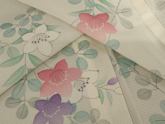 平和屋着物*夏物 小紋 絽 草花文 洗える着物 AABB5906st|平和屋