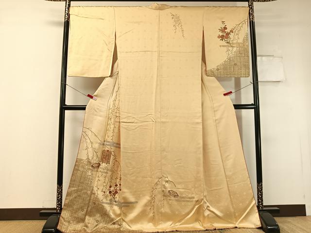 長閑やかさ屋お召しもの●短い訪問着 駒刺しゅう 霞貝桶枝垂れ花文 暈し染め 金彩 ロング丈 正絹 珠玉 CABC9653vp