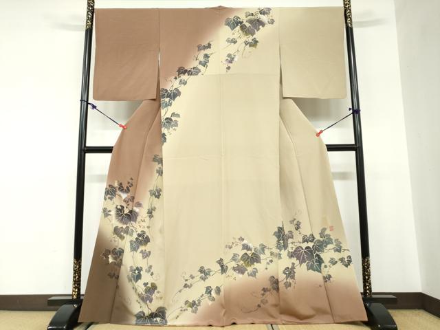 平和屋着物●訪問着　作家物　蔦の葉文　暈し染め　金銀彩　正絹　逸品　DABC2555ud｜平和屋
