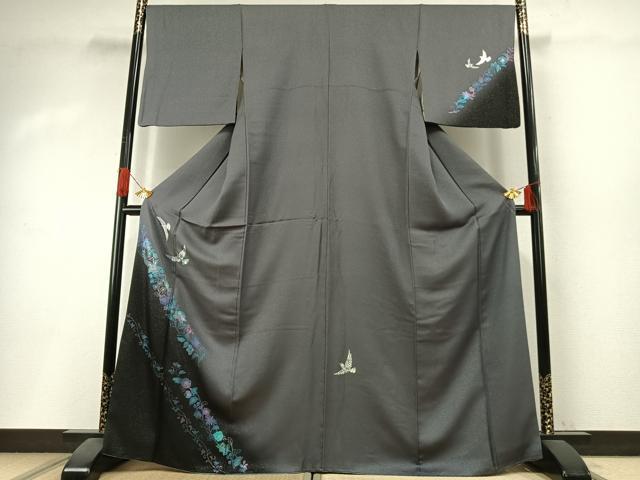 平和屋着物●訪問着　花鳥文　暈し染め　銀彩　銀通し地　正絹　逸品　AABI1339fy｜平和屋