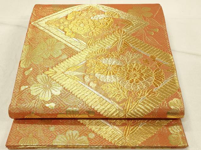 長閑やかさ屋お召しもの◎佐賀錦 六通柄袋帯 花菱文 金糸 三越取りまわし 正絹 珠玉 DABE3924qp