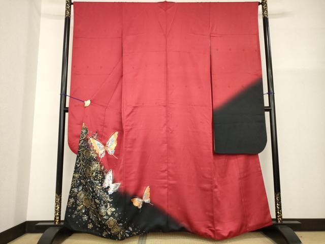 長閑やかさ屋御召しもの●晴れ晴れしい振袖 花蝶文 暈し染め 現ナマ彩 正絹 珠玉 AABG5874ck