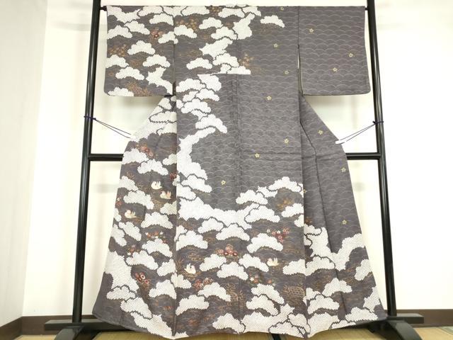平和屋着物●訪問着　刺繍　絞り　鴛鴦花文　金彩　正絹　逸品　DABA4116az｜平和屋