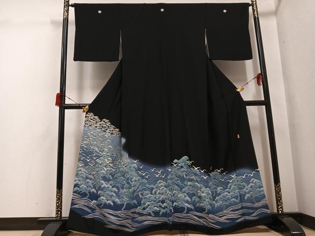 平和屋着物●本加賀友禅作家 吉川久仁 黒留袖 浜松飛鳥文 暈し染め 正絹 逸品 AABH2018ph