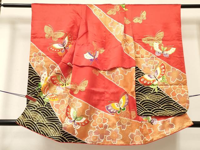 長閑やかさ屋御召しもの[]うしろ帯 ３歳 祝着 参身 舞蝶舞桜文 金彩 珠玉 DABC5191ma