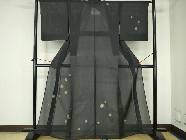 平和屋着物*夏物 紗紬 訪問着 花丸文 黒地 金彩 正絹 逸品 DABH0312op|平和屋