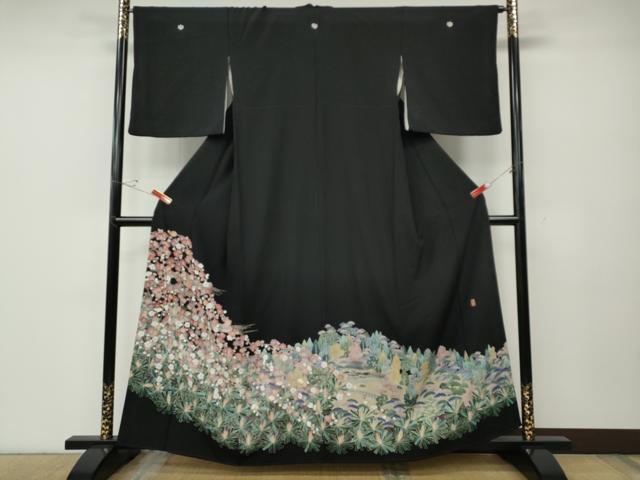 平和屋着物●豪華黒留袖 友禅 作家物 風景草花文 正絹 逸品 CABE6838ut