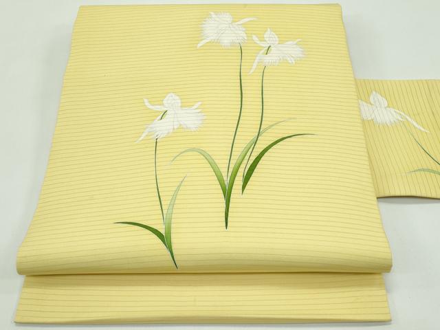平和屋着物*夏物 絽塩瀬 九寸名古屋帯 草花文 正絹 逸品 CABF4766rv|平和屋