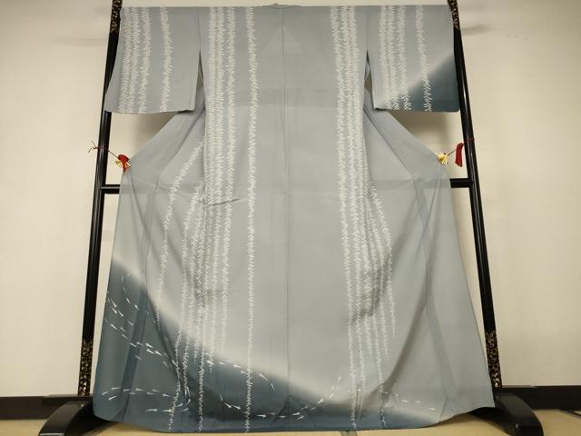 長閑やかさ屋御召しもの＊夏物 短い訪問着 絽 メダカ 柳 暈し染め 銀彩 正絹 珠玉 AABI6714jd