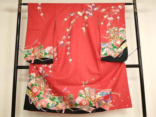 平和屋着物[]七五三　女の子　７歳　祝着　四つ身　御所車花蝶文　金彩　AABH2993ja｜平和屋