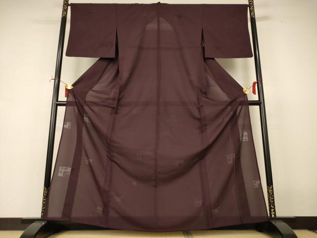 長閑やかさ屋御召しもの＊夏物 色無地 絽 幾何学学花紋紗 黒セピア色 正絹 珠玉 AABI6720jd