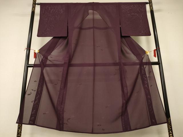 長閑やかさ屋御召しもの＊夏物 色無地 絽 舞蝶紋紗 似せ紫色 正絹 珠玉 AABI7763jd
