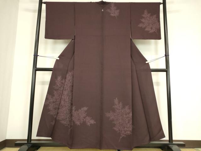 長閑やかさ屋御召しもの▽短い訪問着 単衣 枝葉文 正絹 珠玉 未当て嵌める DABG0247az
