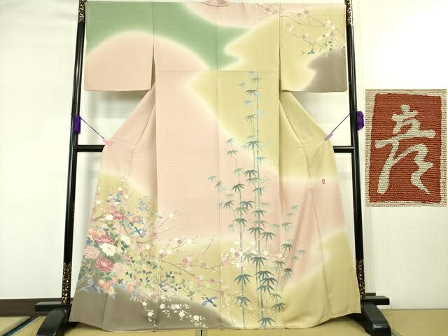 平和屋本店■極上　十日町　加賀草木友禅の第一人者　田村哲彦　訪問着　花鳥文　暈し染め　逸品　DZAA4717kh5｜平和屋